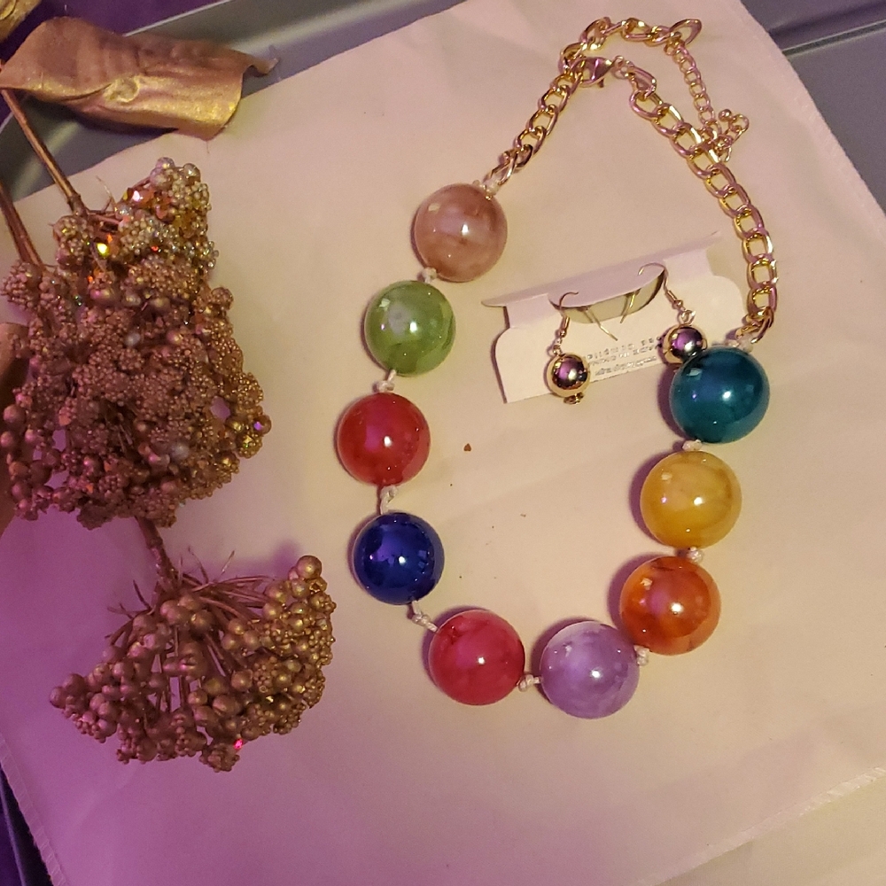 Colorful Beaded Necklace and Earring Set